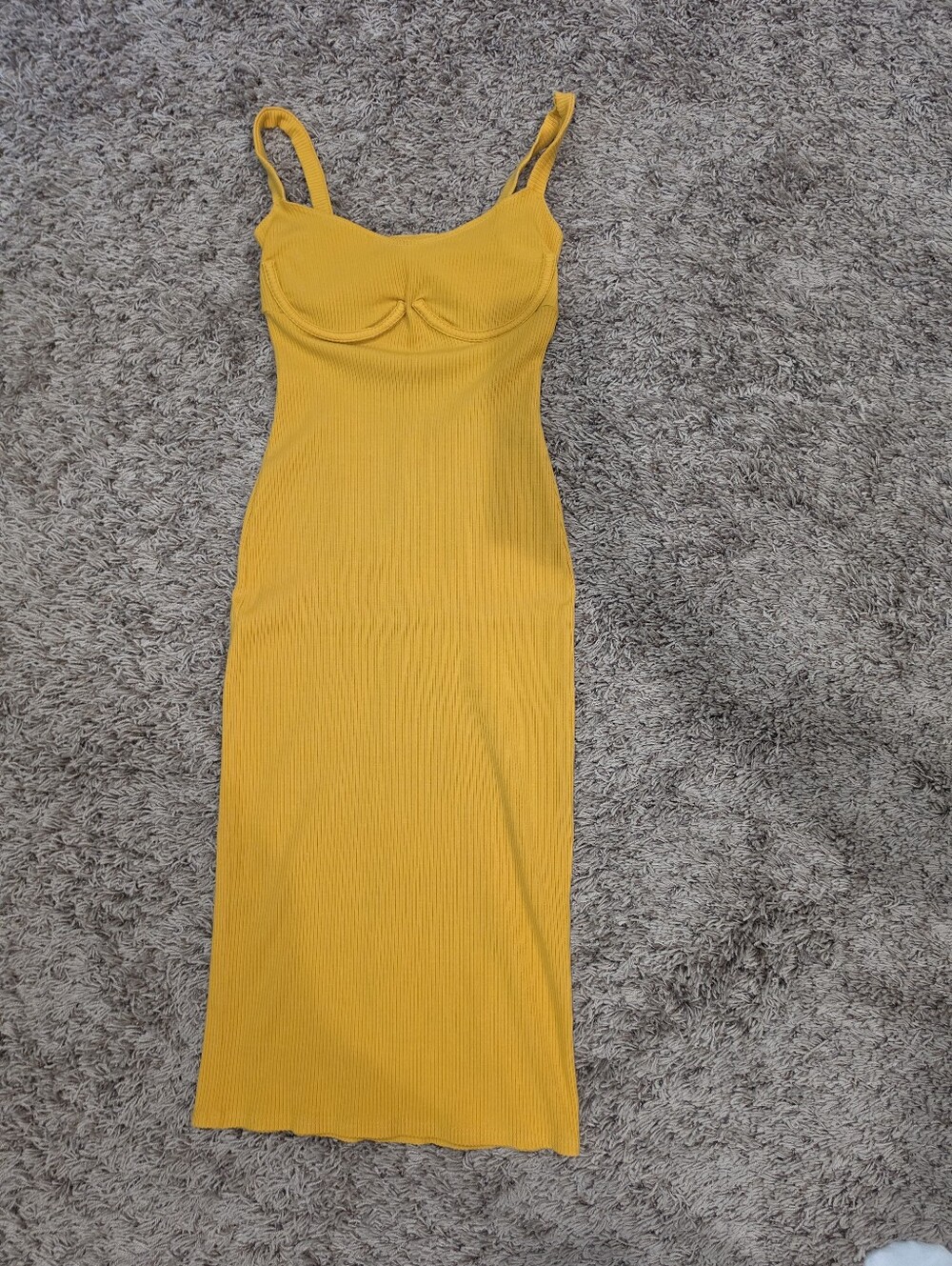 Reformation Mustard Yellow Ribbed Bustier Midi Dress Size M - Picture 3 of 8